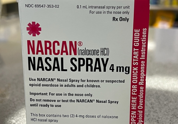 Box of Narcan on counter top