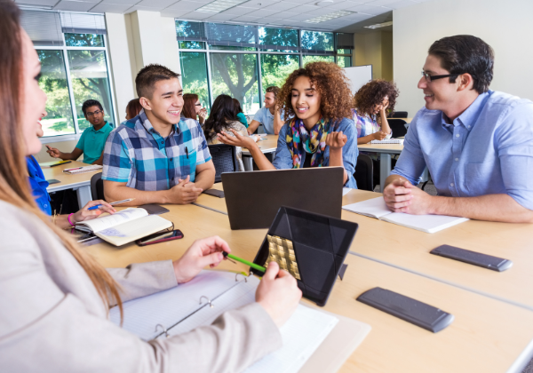 Students in class around desk