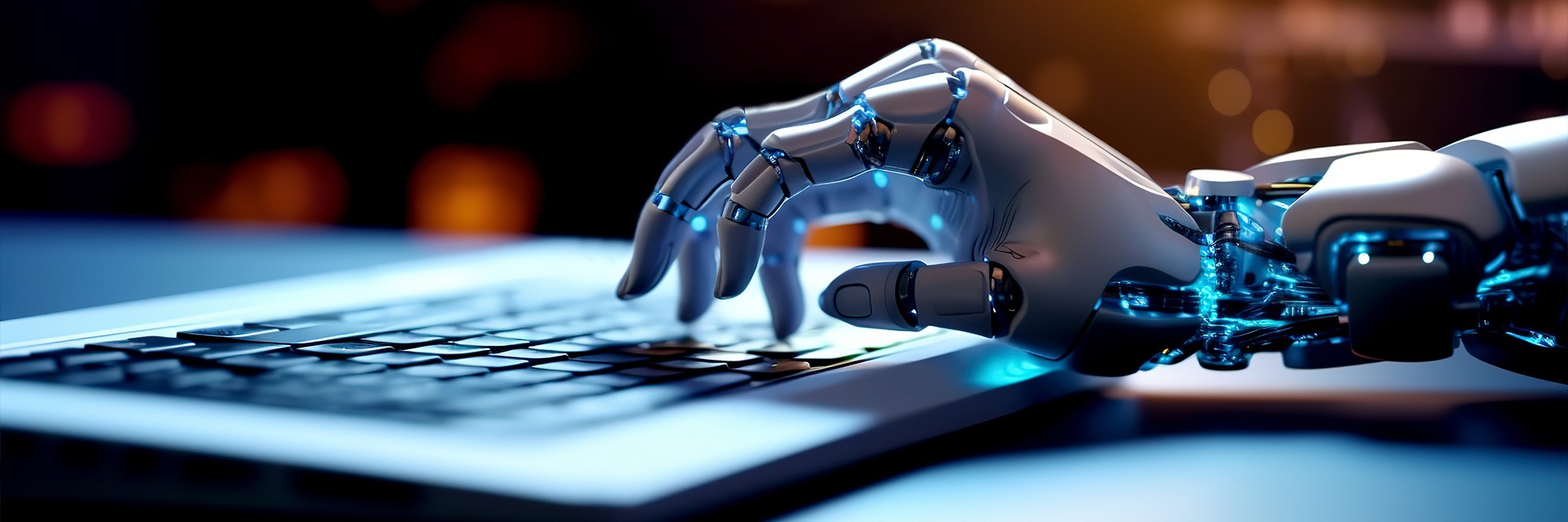 Robot hand typing on the computer