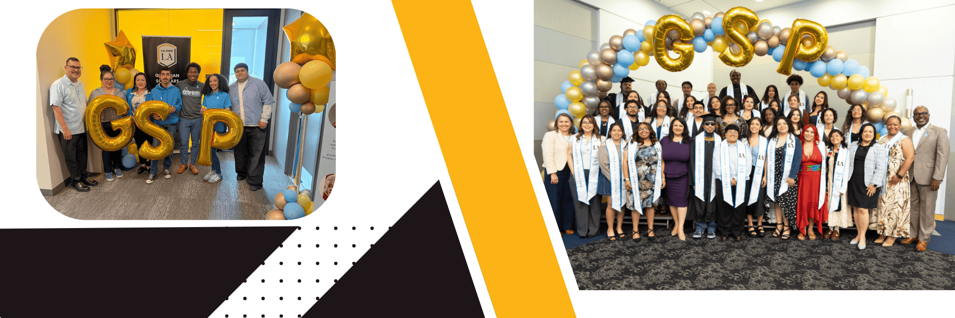 GSP staff and leadership, including the program director, come together to recognize Foster Care Awareness Month in May. On the right, GSP students are celebrated as they graduate, marking an important milestone in their journey.