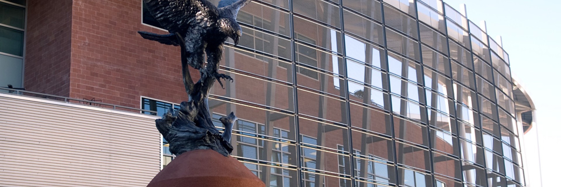 photograph of cal state la golden eagle statue and part of golden eagle building