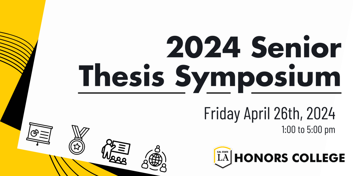 Yellow, black,and white banner for the 2024 Senior Thesis Symposium