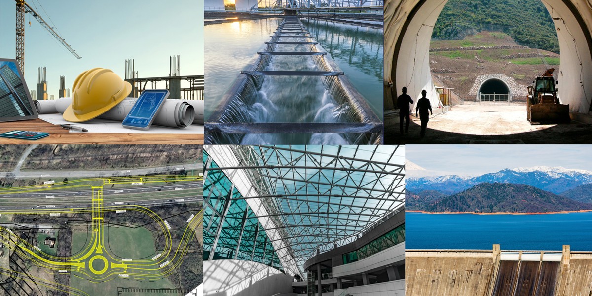 collection of photos showing civil engineering field