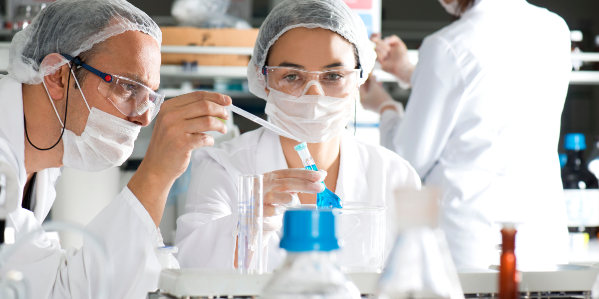 Two students in a laboratory.