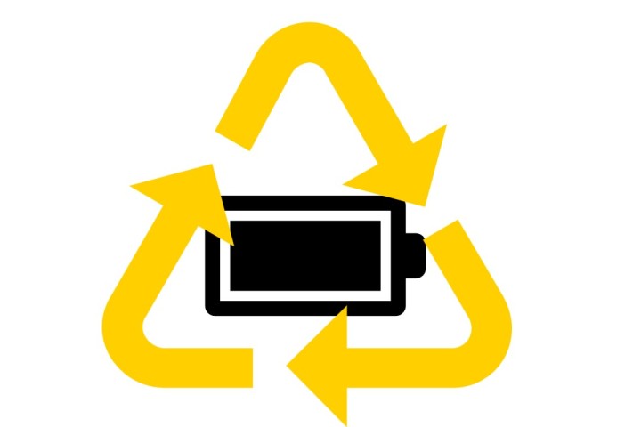 Recycle icon with black battery in center