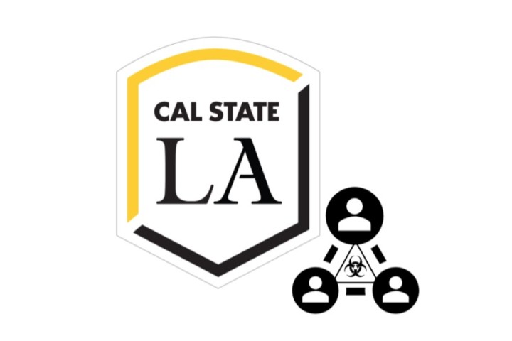 CalStateLA logo badge with committee group and biohazard symbol.