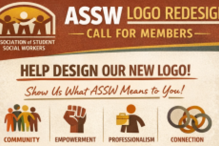 An earthy red-brown, beige flyer with community, empowerment, professionalism, and connection symbols.