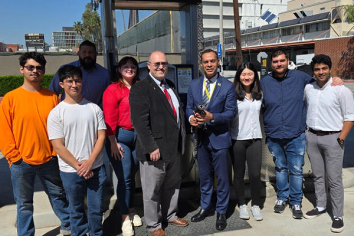 he Hidrógeno Eagles team welcomed VP Claudio Lindow (fourth from right) to Cal State LA’s Hydrogen Research and Fueling Facility, as part of the 2025 Hydrogen Safety Challenge. (Courtesy David Blekhman)
