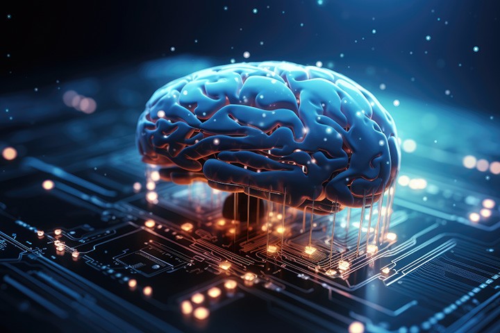 Digital human brain connected to an electronic board