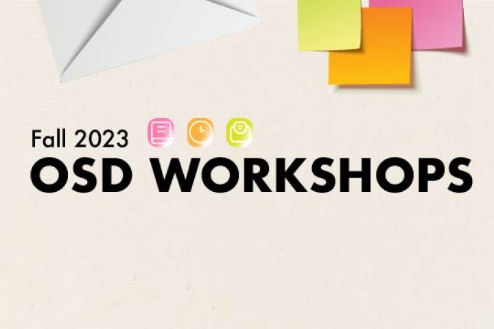 Fall 2023 OSD Workshops. Post-It Notes  the corner of an enveloped across the top.