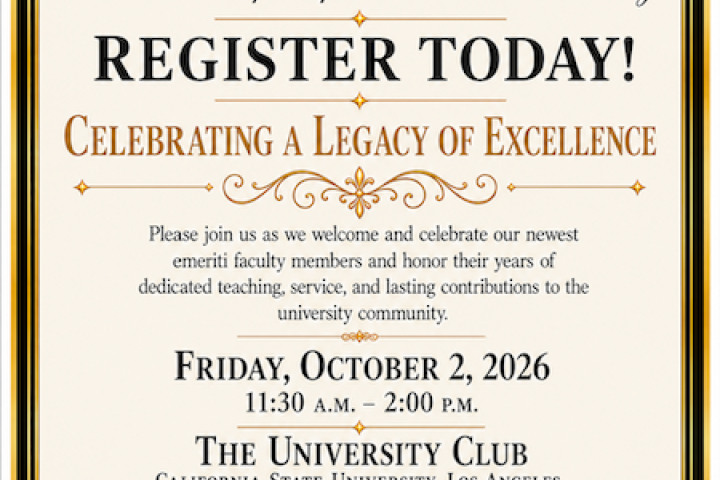 Invitation to attend a reception for new emeriti faculty. For registration details see text.  