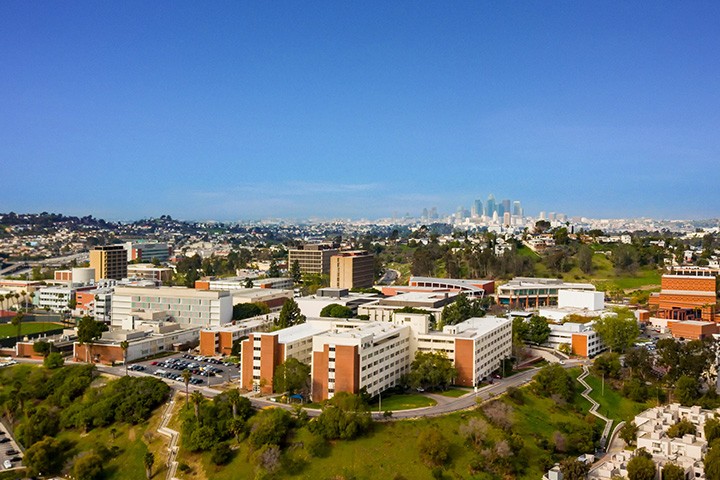 aerial view of Cal State LA campus with a clear blue sky