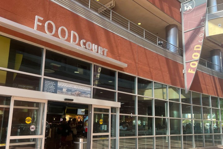 The front entrance to a food court.