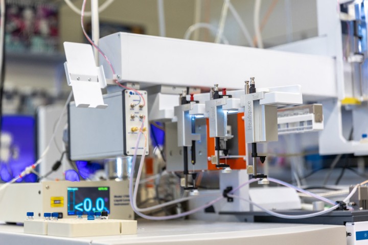 Laboratory equipment on a desk.