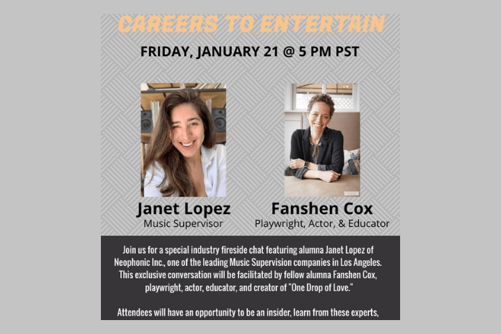 Careers to Entertain featuring Janet Lopez, music supervisor. January 21, 2021