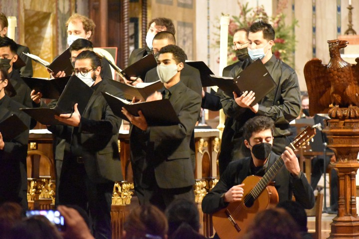 Choir performing in a church.