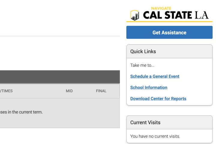 Screenshot of Student Home Screen in Navigate LA Appointment Scheduling