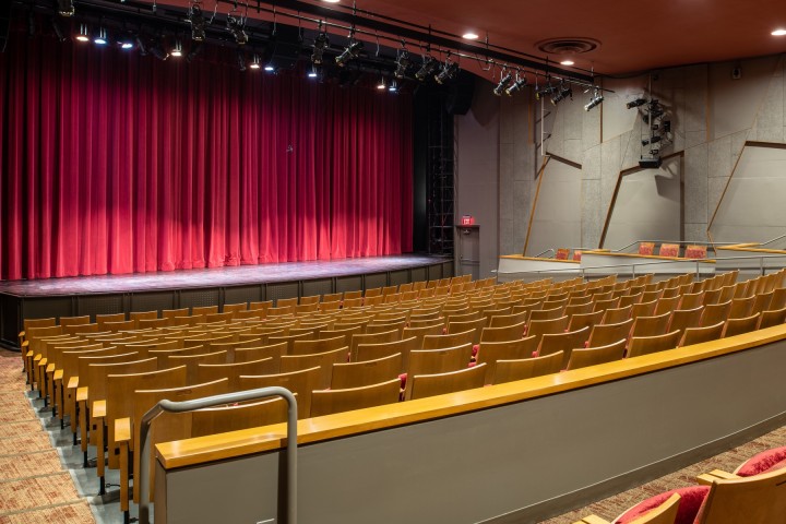 State Playhouse stage curtain closed view from house left