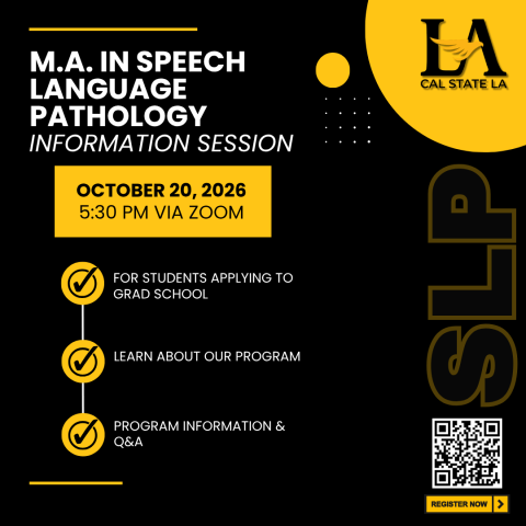 M.A. in Speech-Language Pathology Information Sessions, October 20,  5:30 pm  on Zoom 