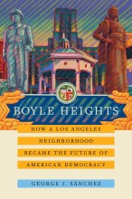 Boyle Heights cover, stylized art showing Mariachi Plaza with statues in the foreground