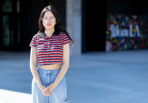 Malina Zapata wearing striped shirt