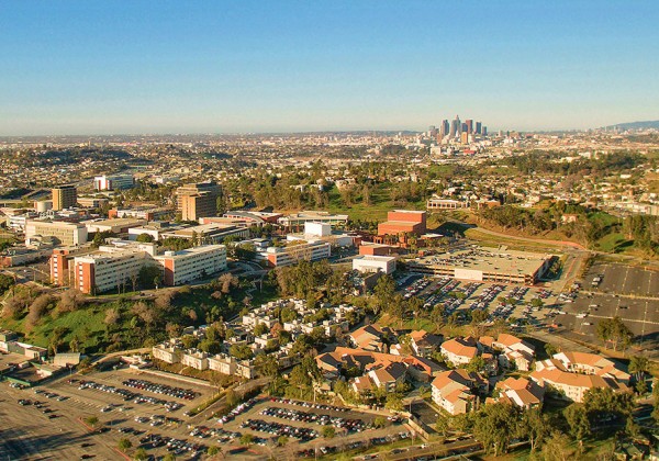 An aerial view of the Cal State LA campus.