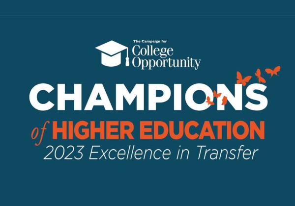 An image that says "Champions of Higher Education - 2023 Excellence in Transfer"
