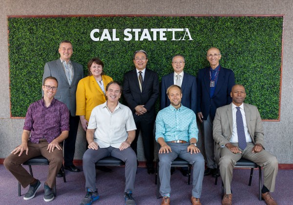 Cal State LA Interim President, Leroy Morishita, poses for a group photo with the 2023 Outstanding Professors.