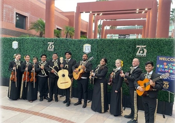 The Mariachi Ensemble posing in front the Luckman Theater.