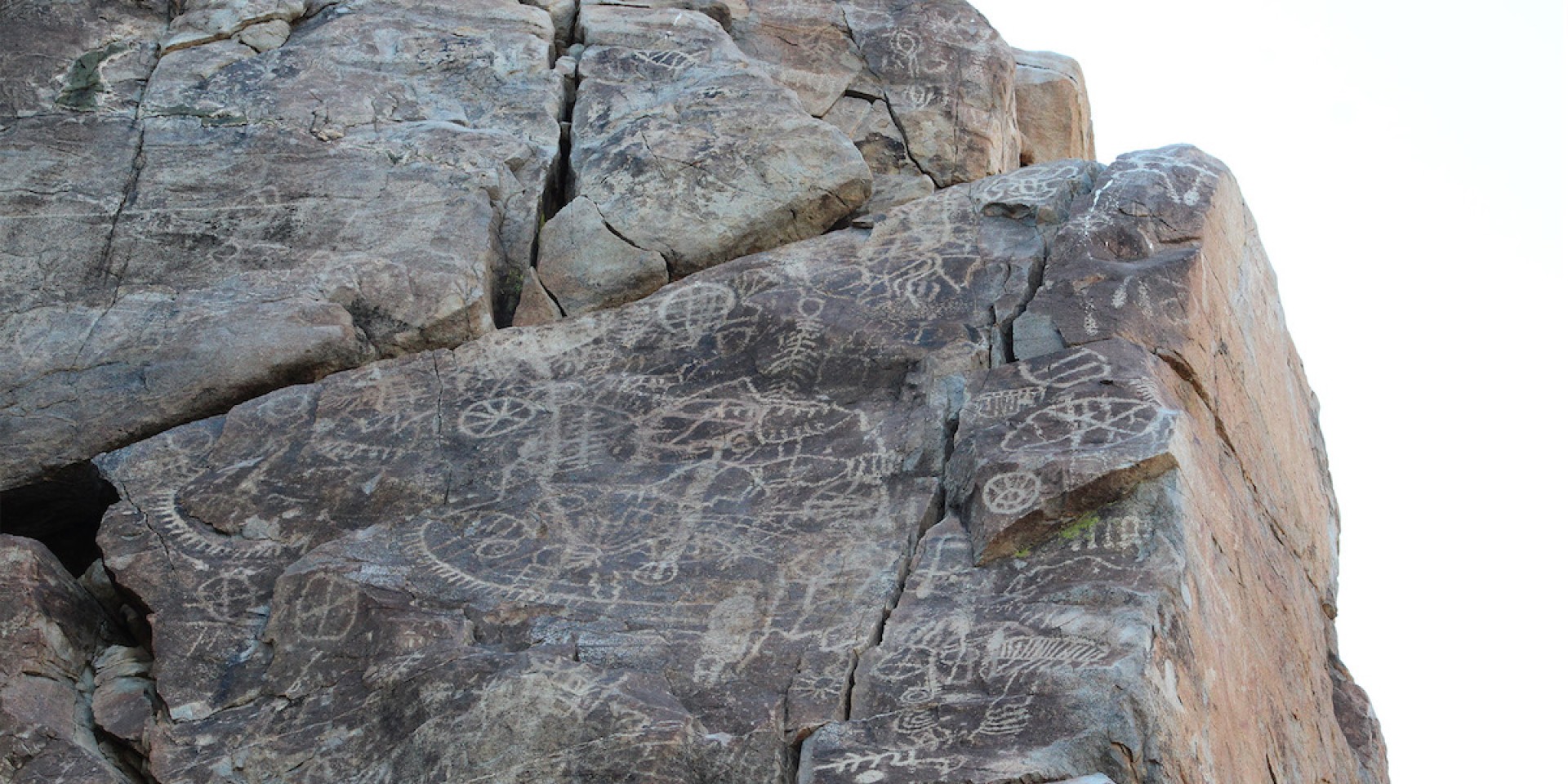 Rock formations with art work carved onto them