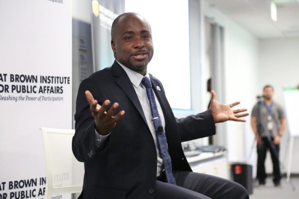 Civic U speaker engaged in dialogue