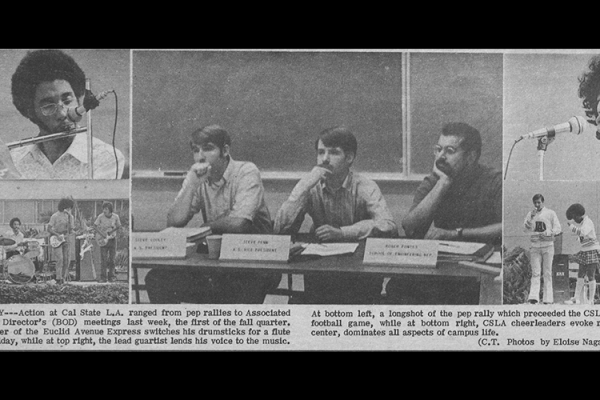 Snapshots of students engaging in campus activity during the 1970s.