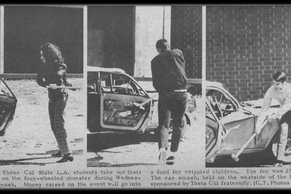 Cal State LA students during Car Smash in the 1960s