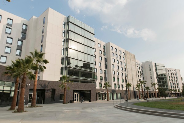 Exterior of new building with shiny windows