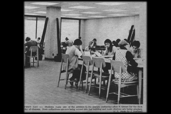 Students in the Cal State LA library in the 1960s