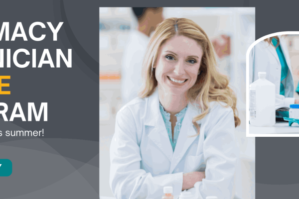 Woman in lab coat working in pharmacy.