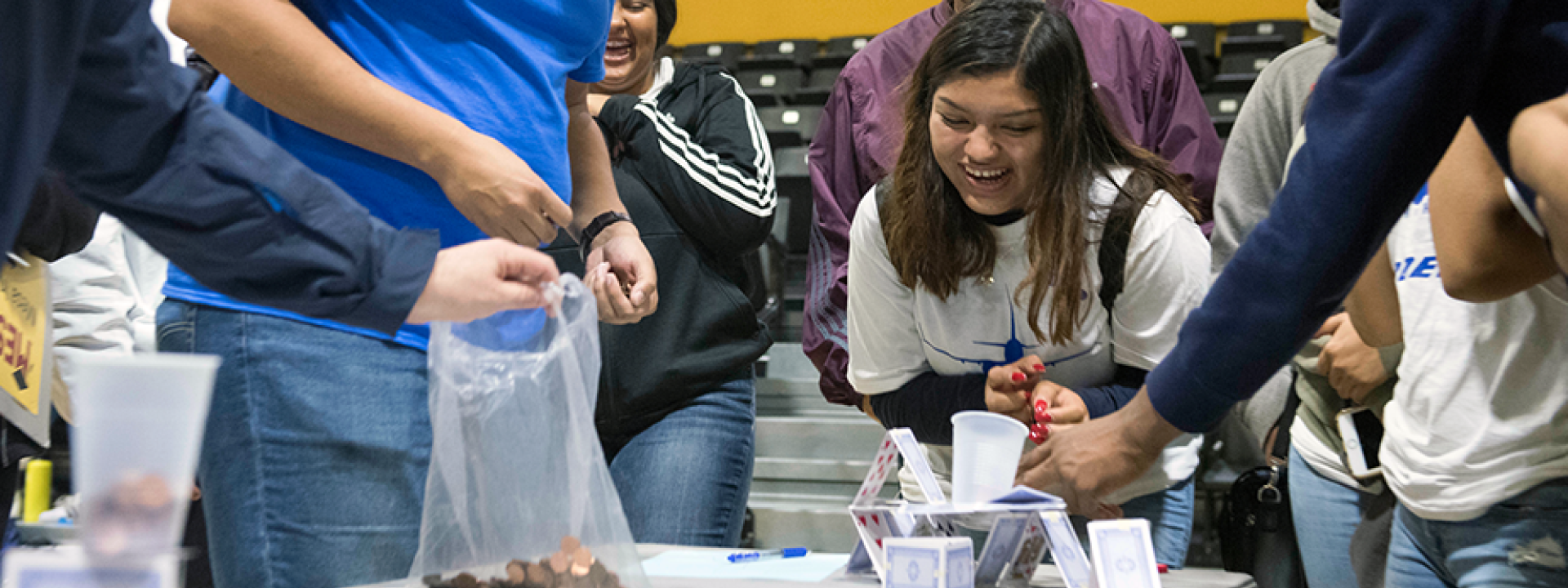 girl excitedly looks on experiment