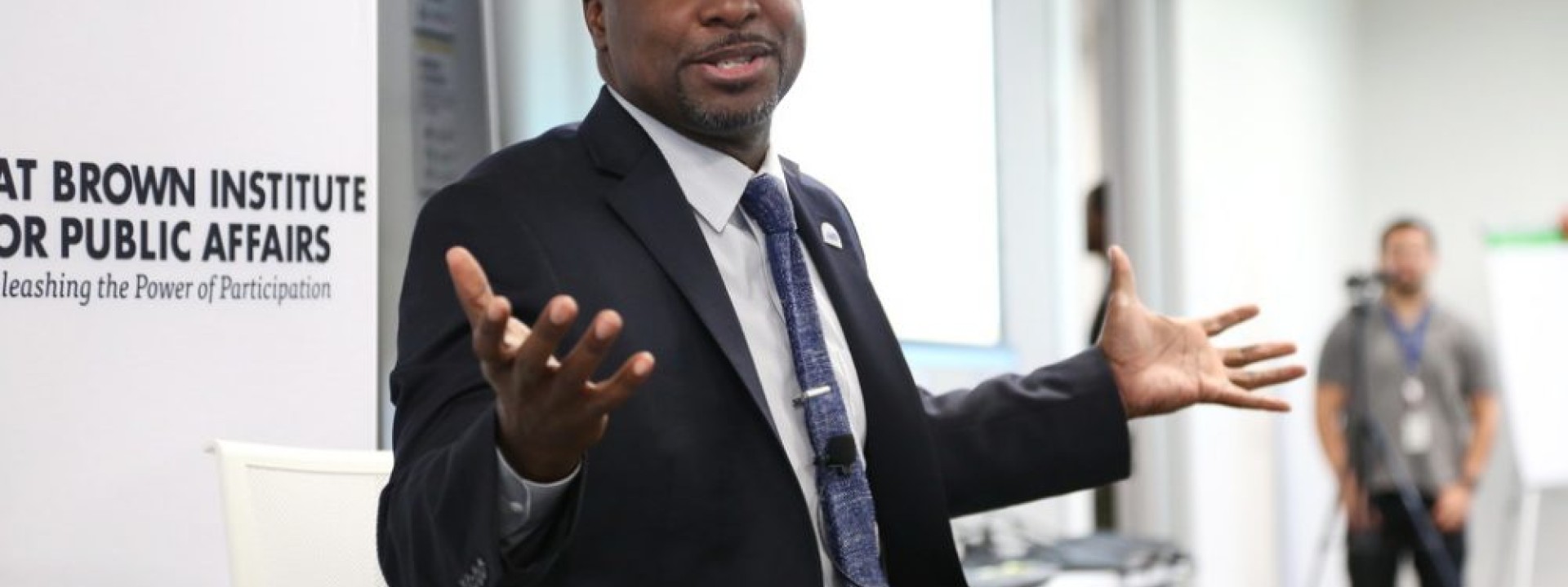 Civic U speaker engaged in dialogue