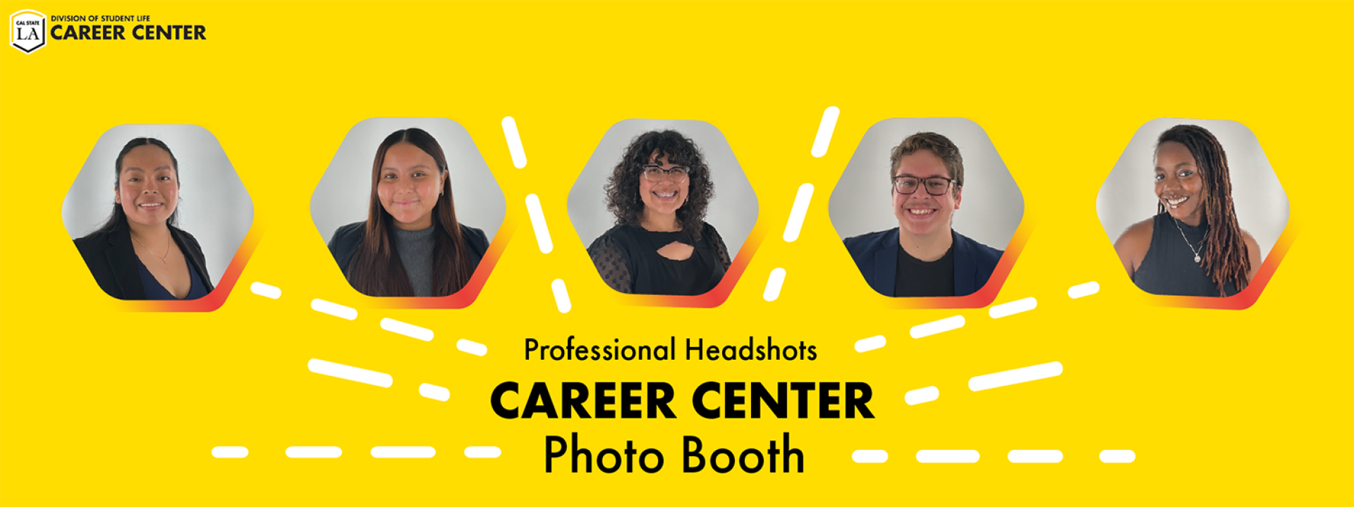 Students smiling. Professional Headshots, Career Center Photo Booth, Cal State LA Division of Student Life Career Center
