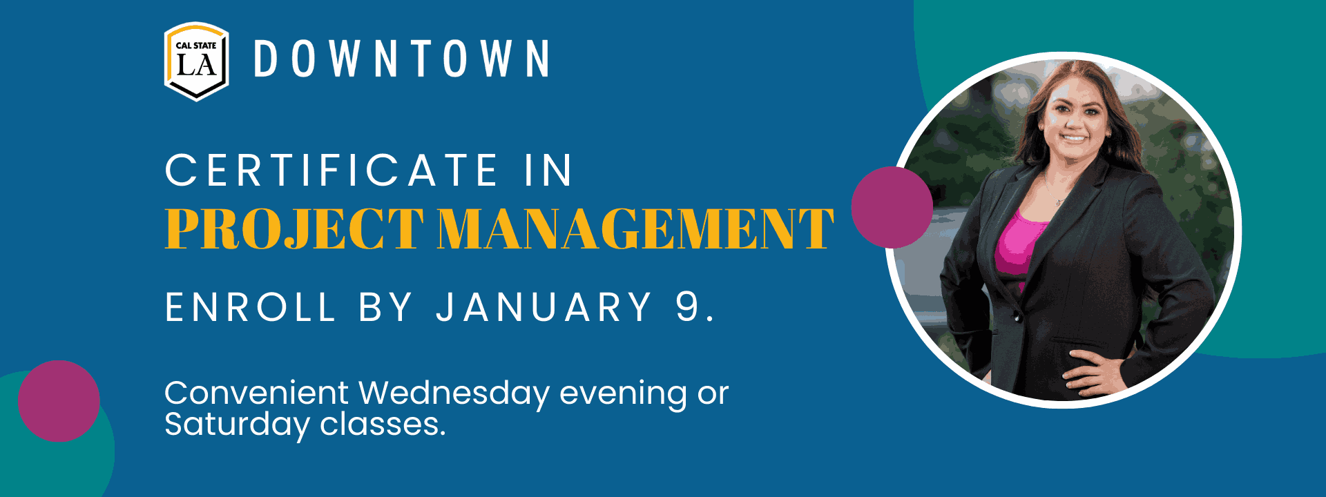 Cal State LA Downtown logo. Project management student.