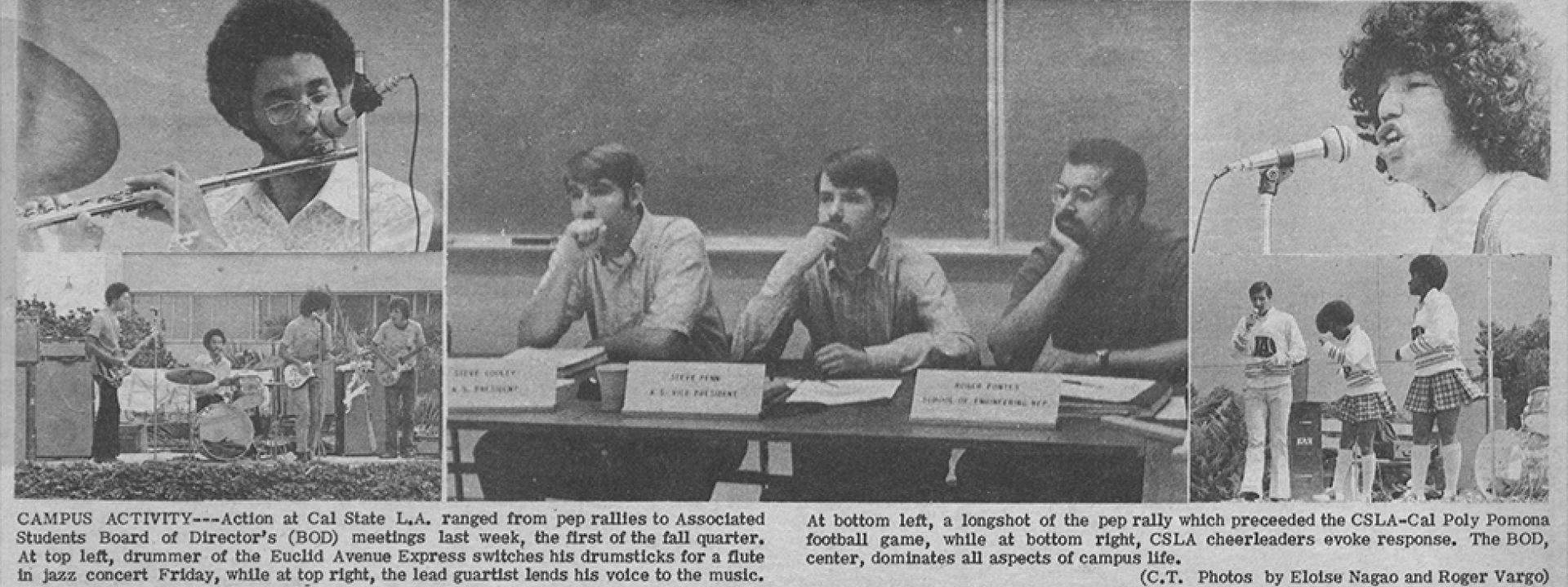 Snapshots of students engaging in campus activity during the 1970s.