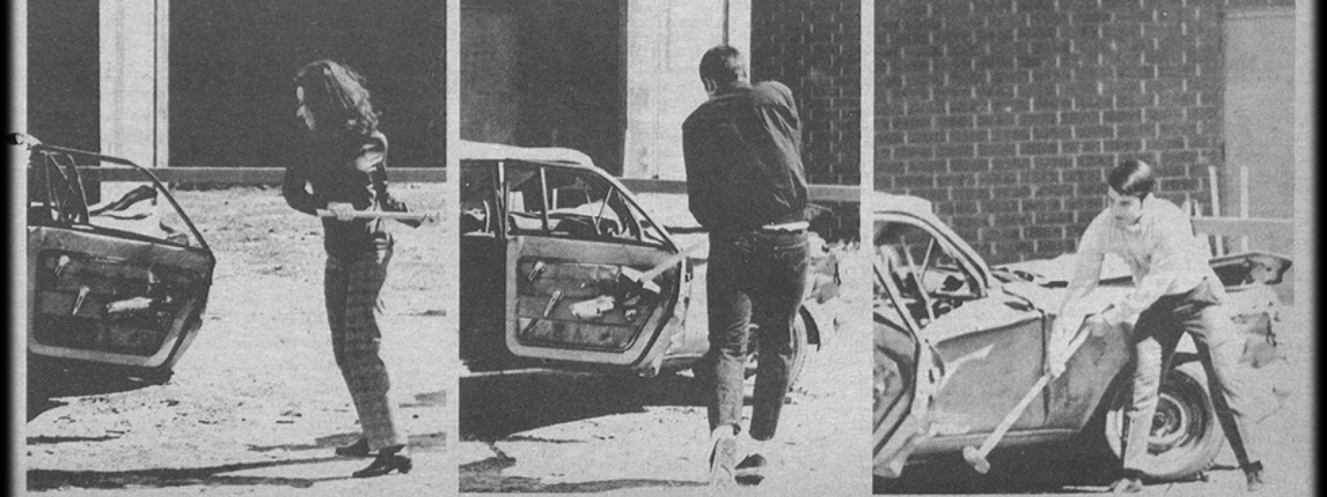 Cal State LA students during Car Smash in the 1960s