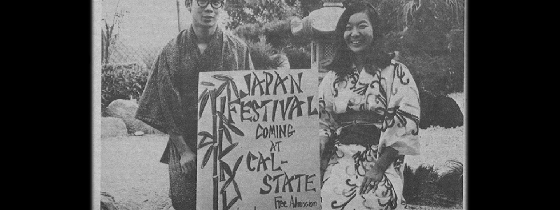 Two students posing in kimonos for Japan Night at Cal State LA in the 1960s