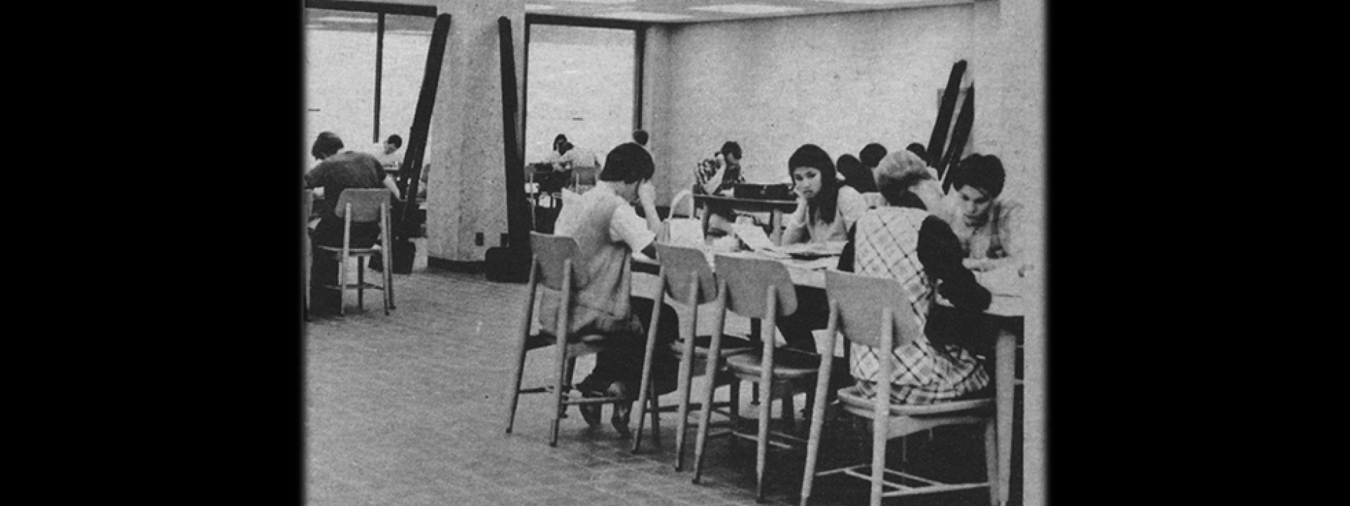 Students in the Cal State LA library in the 1960s