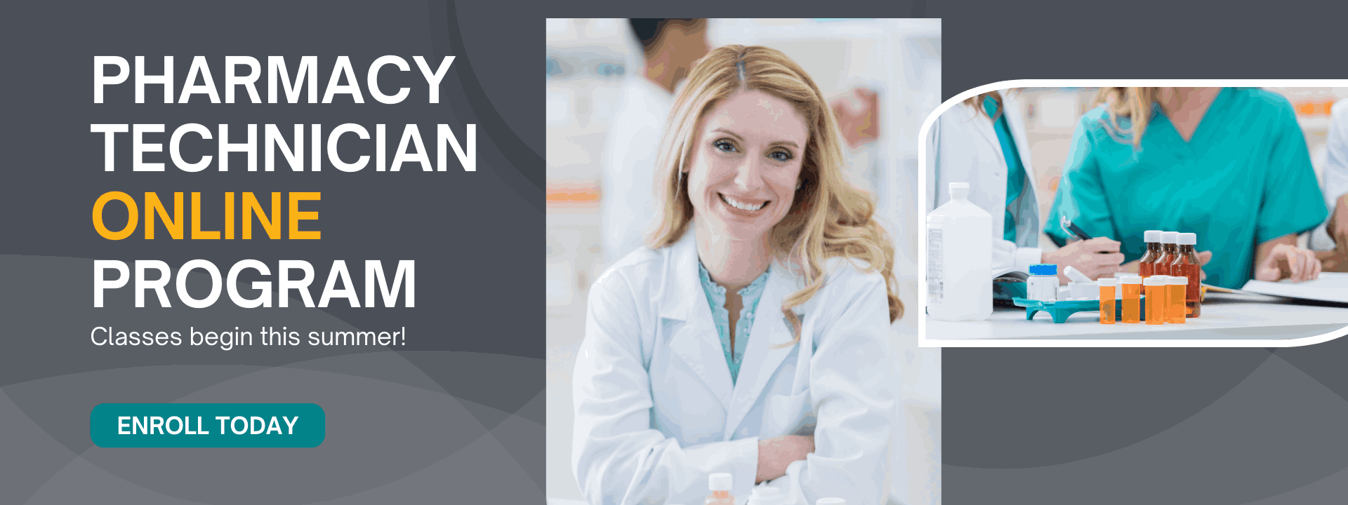 Woman in lab coat working in pharmacy.