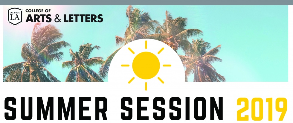 Decorative Palm Trees and Sun Banner for College of Arts & Letters Summer Session 2019