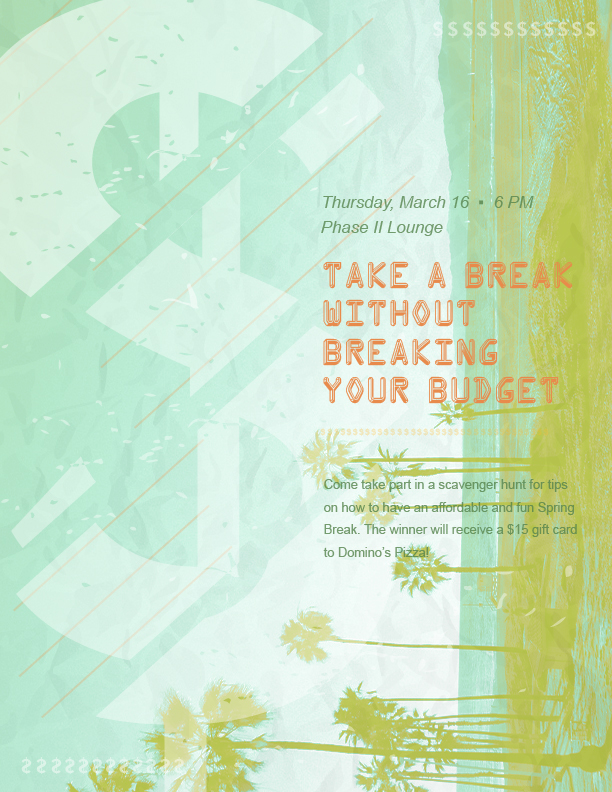 Flyer for Take a Break Without Breaking Your Budget