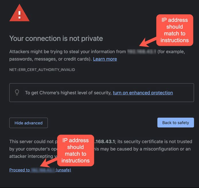 Web browser message stating that your connection is not private