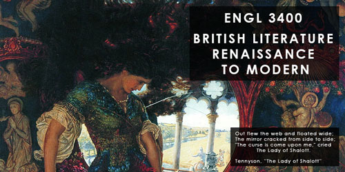 Announcement banner for ENGL 3400, classical art painting with text on top