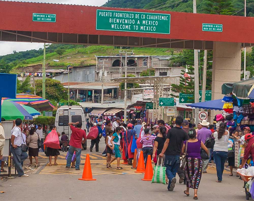 Mexico and Guatemala border with people crossing